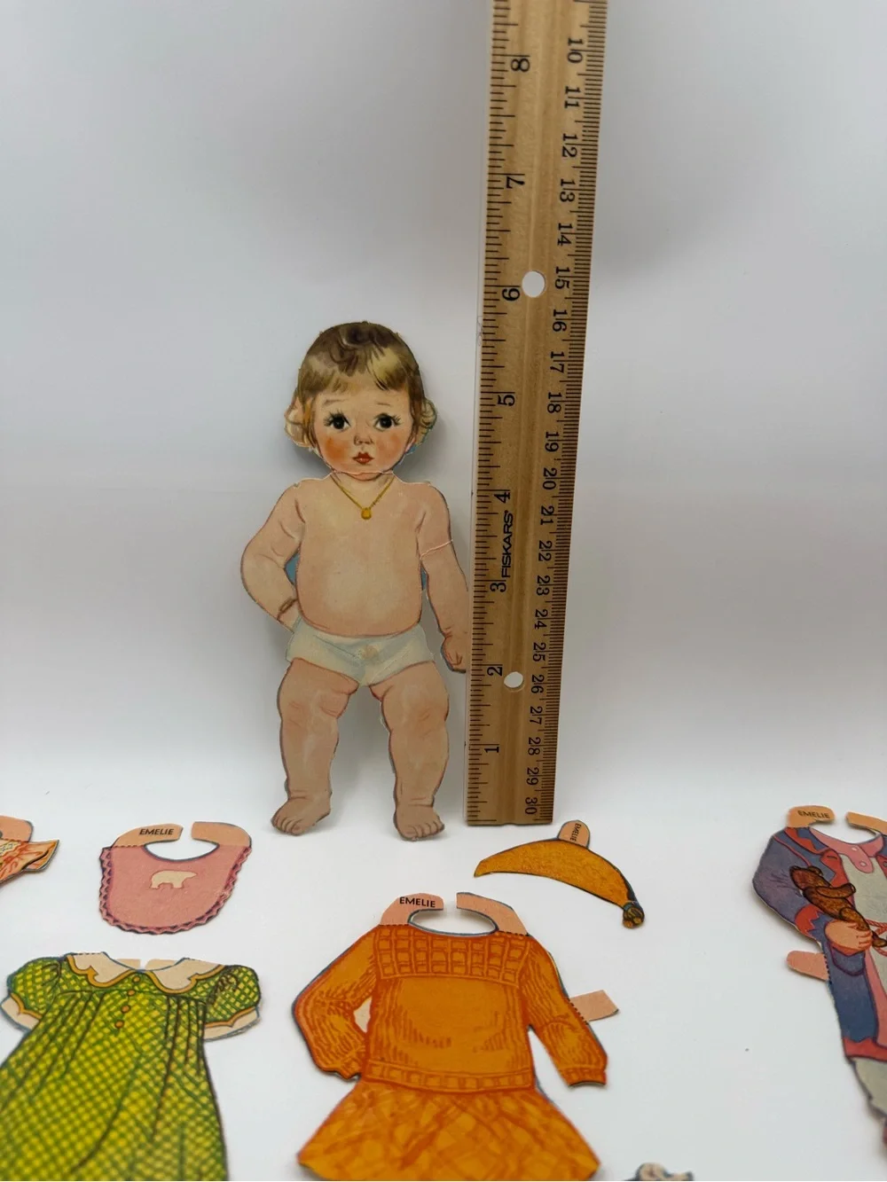 Vintage 1930s-1950s Emelie Paper Doll Set, Die-Cut Clothes & Outfits Lot